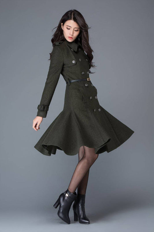 Double Breasted Wool Trench Coat C1028#