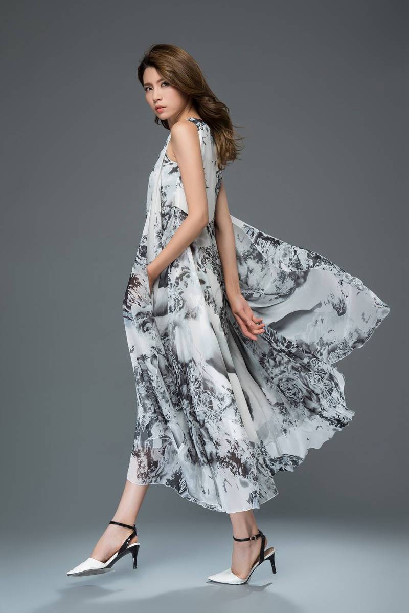 Swing printed summer chiffon dress C903