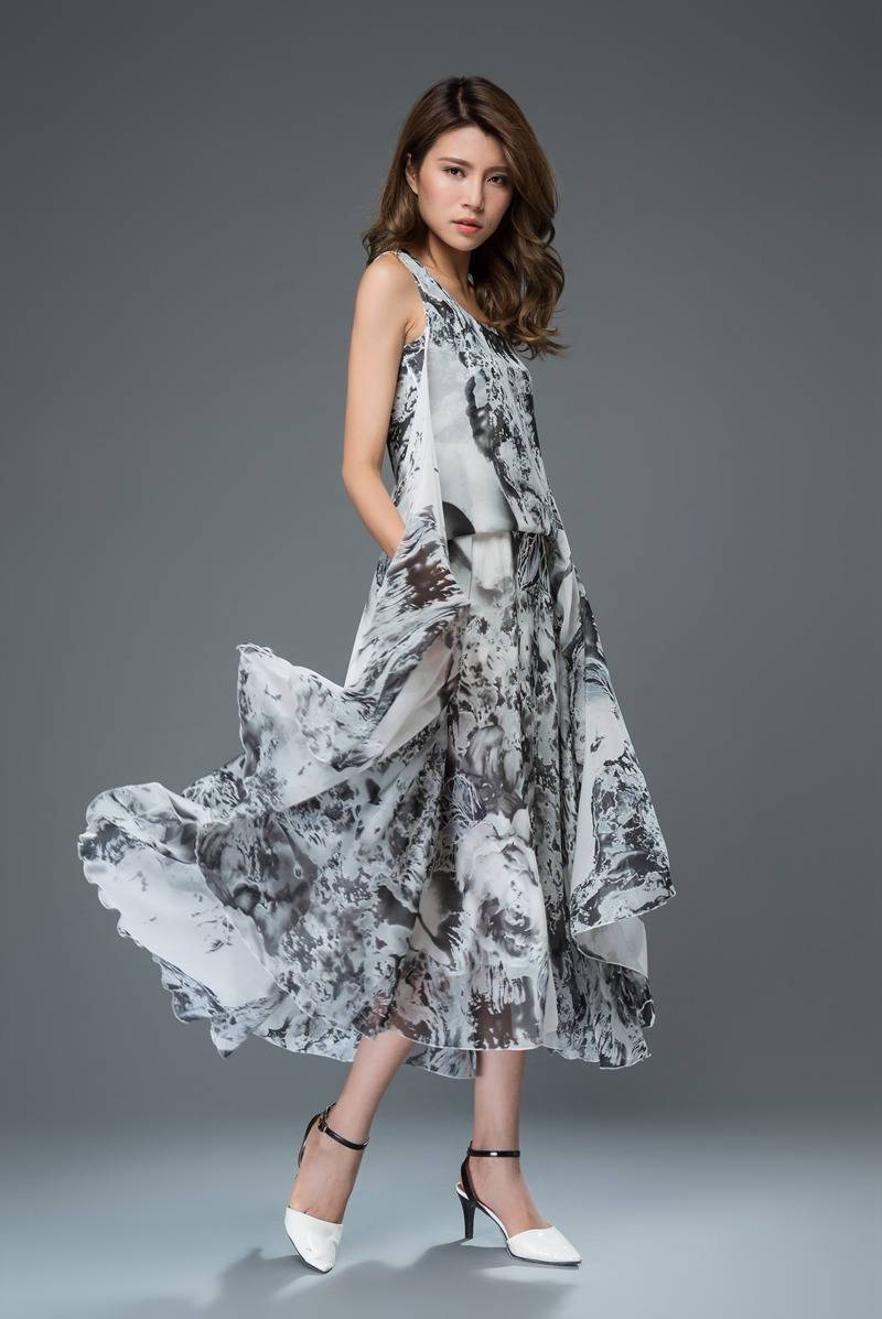 Swing printed summer chiffon dress C903