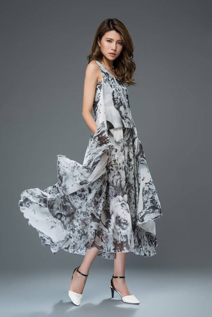 Swing printed summer chiffon dress C903