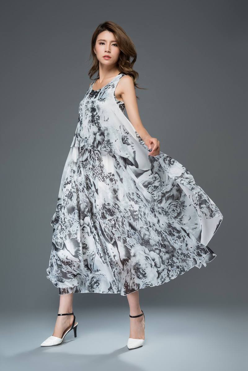Swing printed summer chiffon dress C903