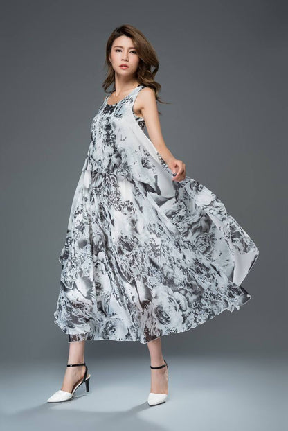 Swing printed summer chiffon dress C903