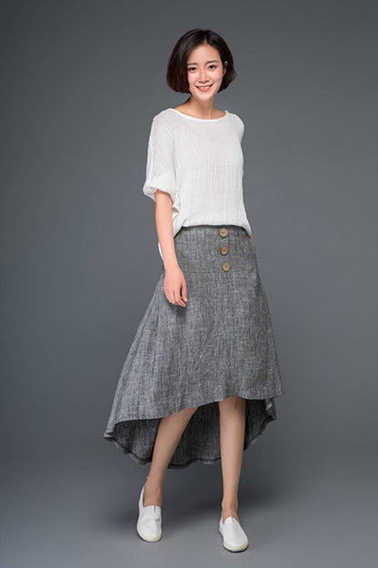 gray linen womens summer skirt C1164