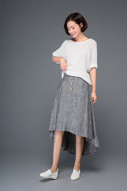 gray linen womens summer skirt C1164