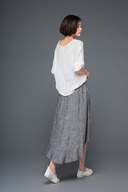 gray linen womens summer skirt C1164