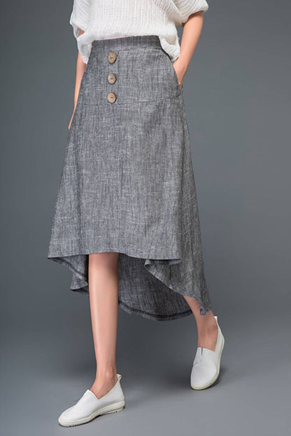 gray linen womens summer skirt C1164