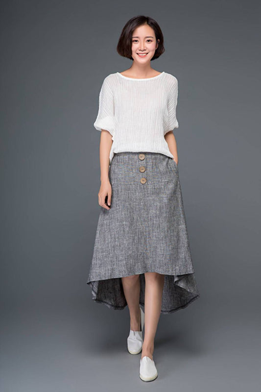 gray linen womens summer skirt C1164