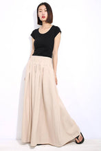 Load image into Gallery viewer, Cream Maxi Skirt - Linen Long Pleated Simple Casual Woman&#39;s Skirt with Elasticated Waist Plus Sizes （C325）
