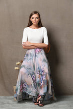 Load image into Gallery viewer, Floral chiffon skirt, Summer Chiffon Skirt, chiffon skirt, floral chiffon skirt maxi, chiffon skirt plus size, chiffon skirt women (C567)
