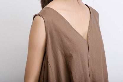 Brown Linen dress, long linen dress, midi Dress, linen dress, sleeveless dress, womens dresses, asymmetrical dress, summer dress (C488)