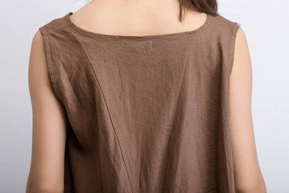 Brown Linen dress, long linen dress, midi Dress, linen dress, sleeveless dress, womens dresses, asymmetrical dress, summer dress (C488)