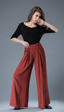 Load image into Gallery viewer, High waisted pants, linen trousers, womens pants, wide leg pants, long trousers, red pants, pleated pants, flared pants, casual pants C827
