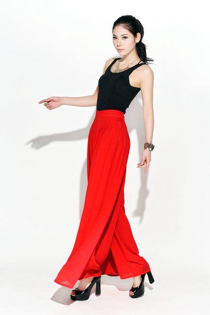Red palazzo wide legs chiffon pants C118