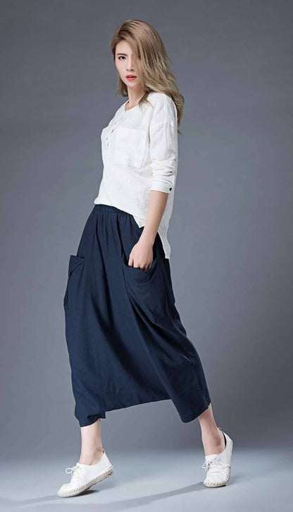 Blue linen pants, linen pants, harem pants, harem pants women, linen harem pants, linen pants women, womens linen pants, navy pants C867