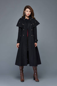 Women's Black Capelet Wool Coat C957