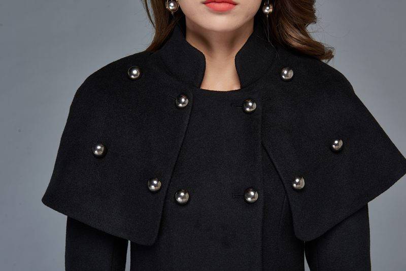 Women's Black Capelet Wool Coat C957