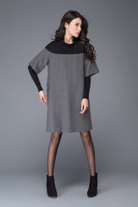Wool patch work tunic dress for winter C1012