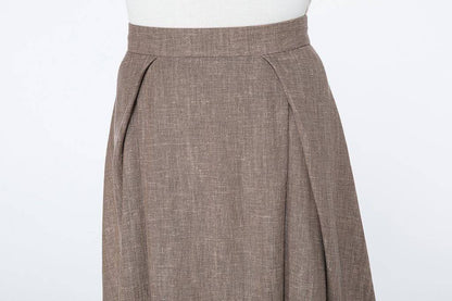 linen skirt, brown linen skirt, long linen skirt, womens linen skirts, vintage skirt, linen pleated skirt, linen skirt with pockets  C1063