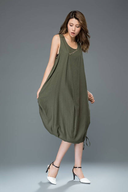 Modern Loose Sleeveless Casual Dress with Drawstring Detail C930