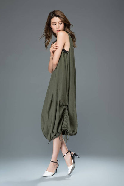 Modern Loose Sleeveless Casual Dress with Drawstring Detail C930