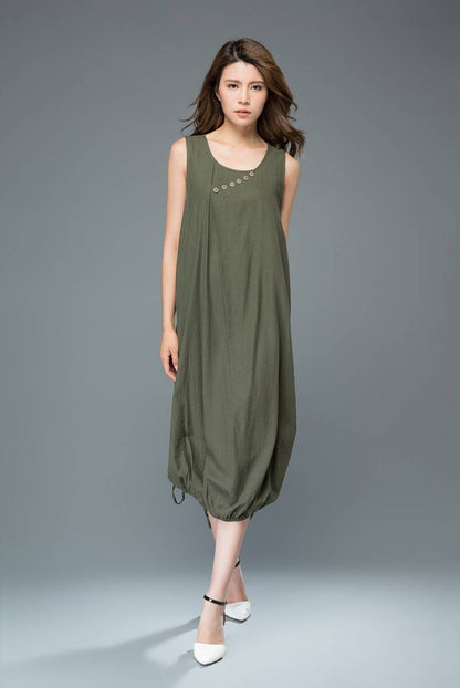 Modern Loose Sleeveless Casual Dress with Drawstring Detail C930