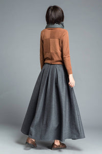 Gray skirt, winter skirt, long skirt, pleated skirt, womens skirts, wool skirt, flare skirt, swing skirt, skirt with pockets C1205