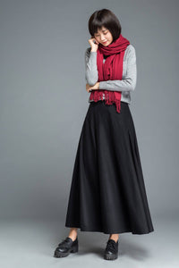 black wool skirt, winter warm skirt, womens skirts, long pleated skirt, elegant skirt, flare skirt, maxi skirt, classic skirt, custom C1209