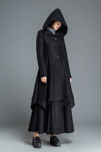 Black coat, wool coat, winter coat, Hooded coat, warm coat, black wool coat, warm wool coat, womens coat, irregular coat, pocket coat C1210