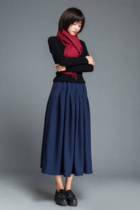 Blue wool skirt, long skirt, wool skirt, winter skirt, womens skirt, blue skirt, pleated skirt, skirt with pockets, long wool skirt C1213