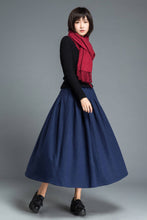 Load image into Gallery viewer, Blue wool skirt, long skirt, wool skirt, winter skirt, womens skirt, blue skirt, pleated skirt, skirt with pockets, long wool skirt C1213
