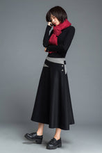 Load image into Gallery viewer, Black wool skirt, winter skirt, A line skirt, patchwork skirt, woman skirt, warm winter skirt, midi skirt, womens skirt, custom skirt C1215
