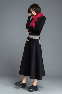 Black wool skirt, winter skirt, A line skirt, patchwork skirt, woman skirt, warm winter skirt, midi skirt, womens skirt, custom skirt C1215