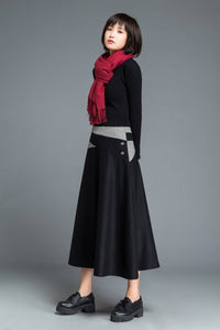 Black wool skirt, winter skirt, A line skirt, patchwork skirt, woman skirt, warm winter skirt, midi skirt, womens skirt, custom skirt C1215