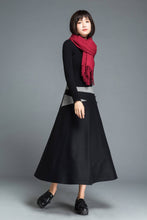 Load image into Gallery viewer, Black wool skirt, winter skirt, A line skirt, patchwork skirt, woman skirt, warm winter skirt, midi skirt, womens skirt, custom skirt C1215
