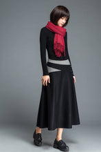 Load image into Gallery viewer, Black wool skirt, winter skirt, A line skirt, patchwork skirt, woman skirt, warm winter skirt, midi skirt, womens skirt, custom skirt C1215
