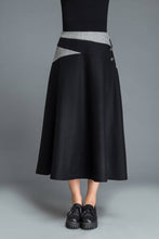Load image into Gallery viewer, Black wool skirt, winter skirt, A line skirt, patchwork skirt, woman skirt, warm winter skirt, midi skirt, womens skirt, custom skirt C1215
