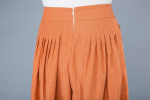 Wide leg linen pants, linen pants, womens pants, orange linen pants, pockets pants, long linen pants, pleated linen pants C1042