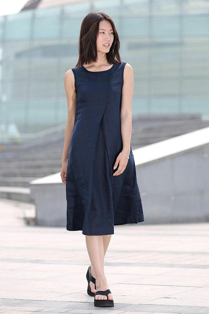 sleeveless linen tunic dress C263