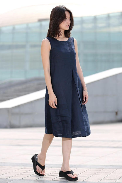 sleeveless linen tunic dress C263