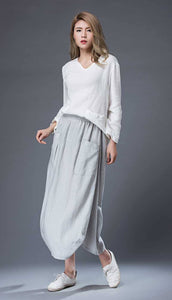 Modern Gray Skirt - Linen Casual Comfortable Everyday Trendy Contemporary Designer Women's Skirt C869