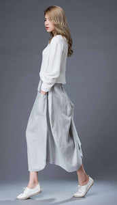 Modern Gray Skirt - Linen Casual Comfortable Everyday Trendy Contemporary Designer Women's Skirt C869