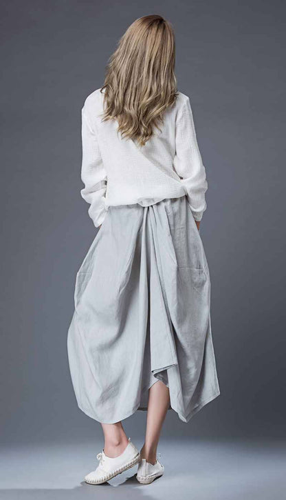 Modern Gray Skirt - Linen Casual Comfortable Everyday Trendy Contemporary Designer Women's Skirt C869