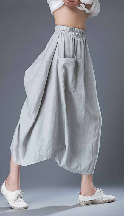 Modern Gray Skirt - Linen Casual Comfortable Everyday Trendy Contemporary Designer Women's Skirt C869