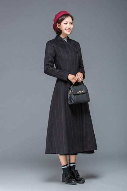Wool coat, black coat, winter coat, womens coat, striped coat, black winter coat, warm coat, black wool coat, winter warm coat C1170