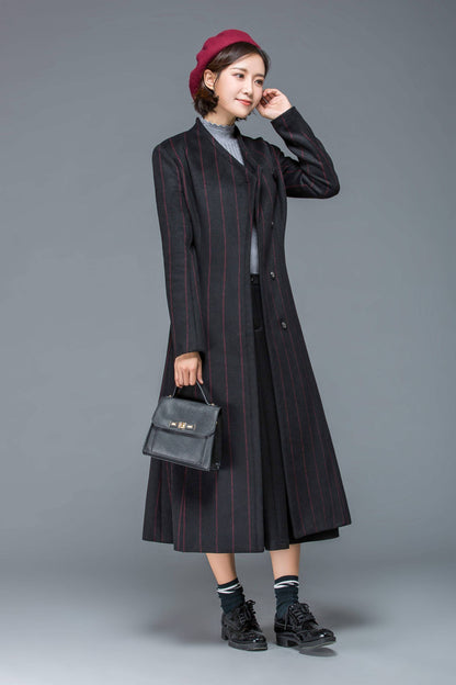 Wool coat, black coat, winter coat, womens coat, striped coat, black winter coat, warm coat, black wool coat, winter warm coat C1170