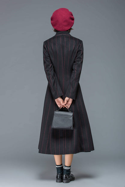 Wool coat, black coat, winter coat, womens coat, striped coat, black winter coat, warm coat, black wool coat, winter warm coat C1170