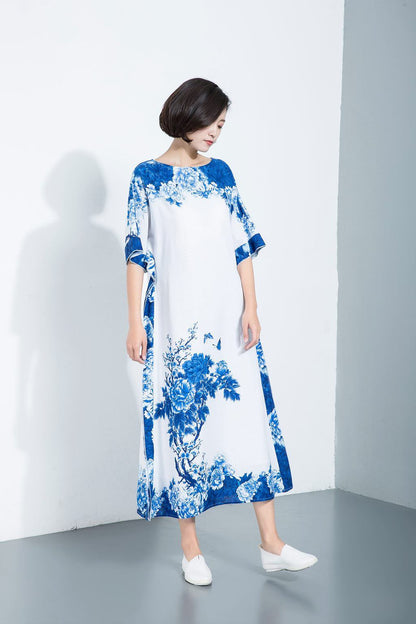 linen dress, linen dress woman, print linen dress, maxi dress, womens dress, linen dress plus size, womens dresses, long dress C1117