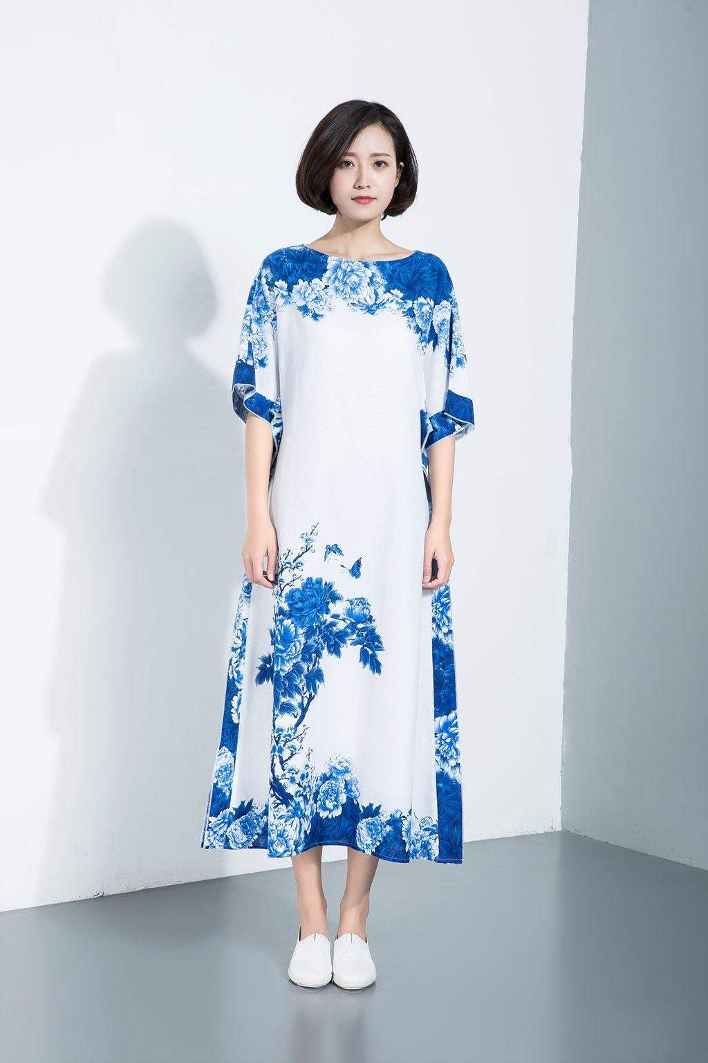 linen dress, linen dress woman, print linen dress, maxi dress, womens dress, linen dress plus size, womens dresses, long dress C1117