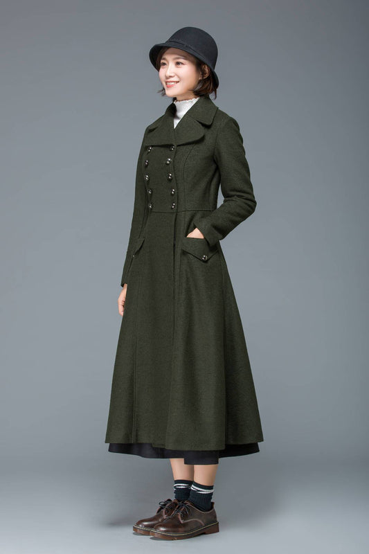 warm winter coat, long coat, wool coat, womens coats, fit and flare coat, double breasted coat, military coat, maxi coat, vintage coat C1168