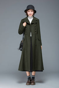 warm winter coat, long coat, wool coat, womens coats, fit and flare coat, double breasted coat, military coat, maxi coat, vintage coat C1168